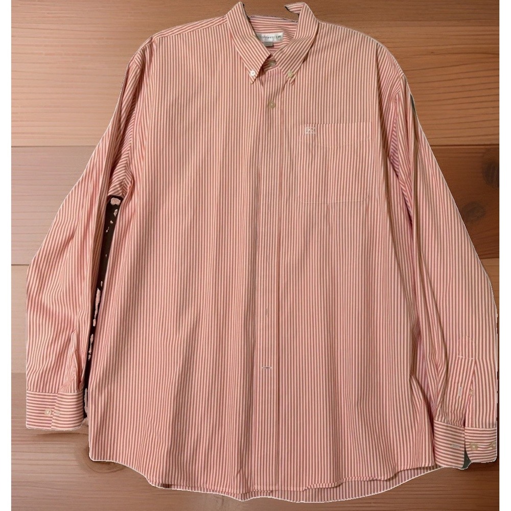 Cutter & Buck Button Down Shirt Men's Size XXL Orange Striped Long Sleeve